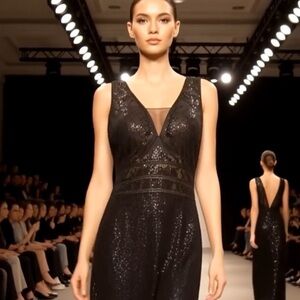 Black Sequin V-Neck Gown